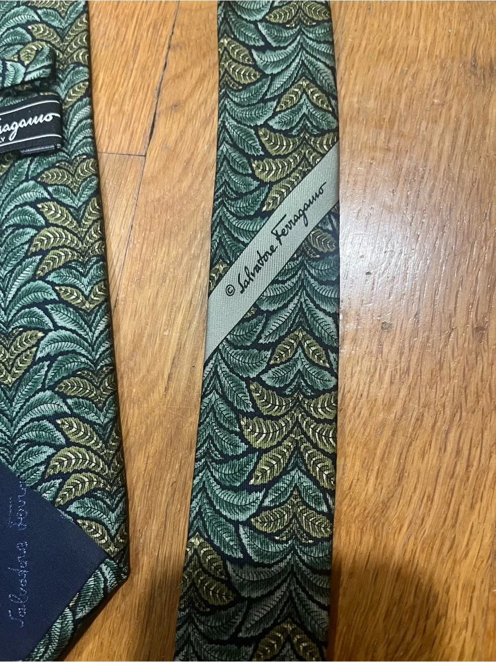 Salvatore Ferragamo Teal and Gold Jacquard Pattern Tie